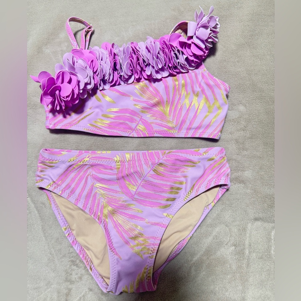 SHADE CRITTERS   Palm beach Floral Kids Bikini Set in Purple and Gold